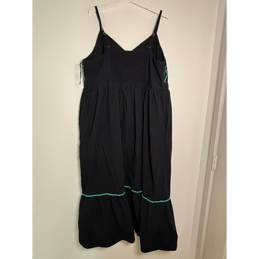Ava & Viv Black Green Embroidered Tiered Midi Dress Plus Size 3X Boho Smocked - Picture 2 of 5